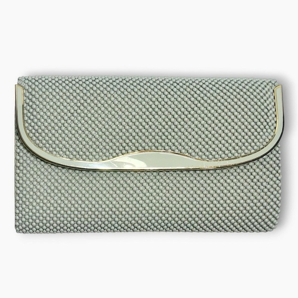 Vintage Mesh Clutch Warren Reed White Purse Gold Chain Link Mail Evening Bag